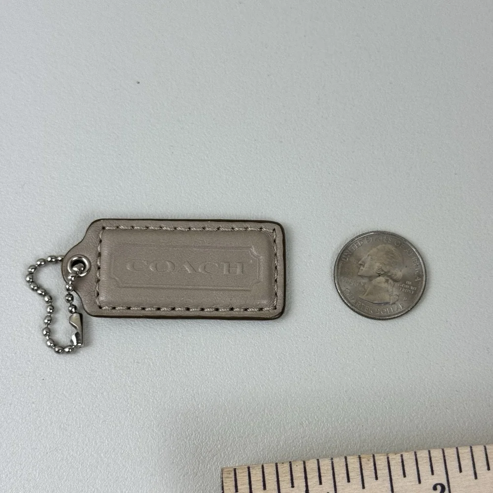Coach‎ Hang Tag Taupe Leather Embossed Logo Silver Ball Chain Replacement Tag